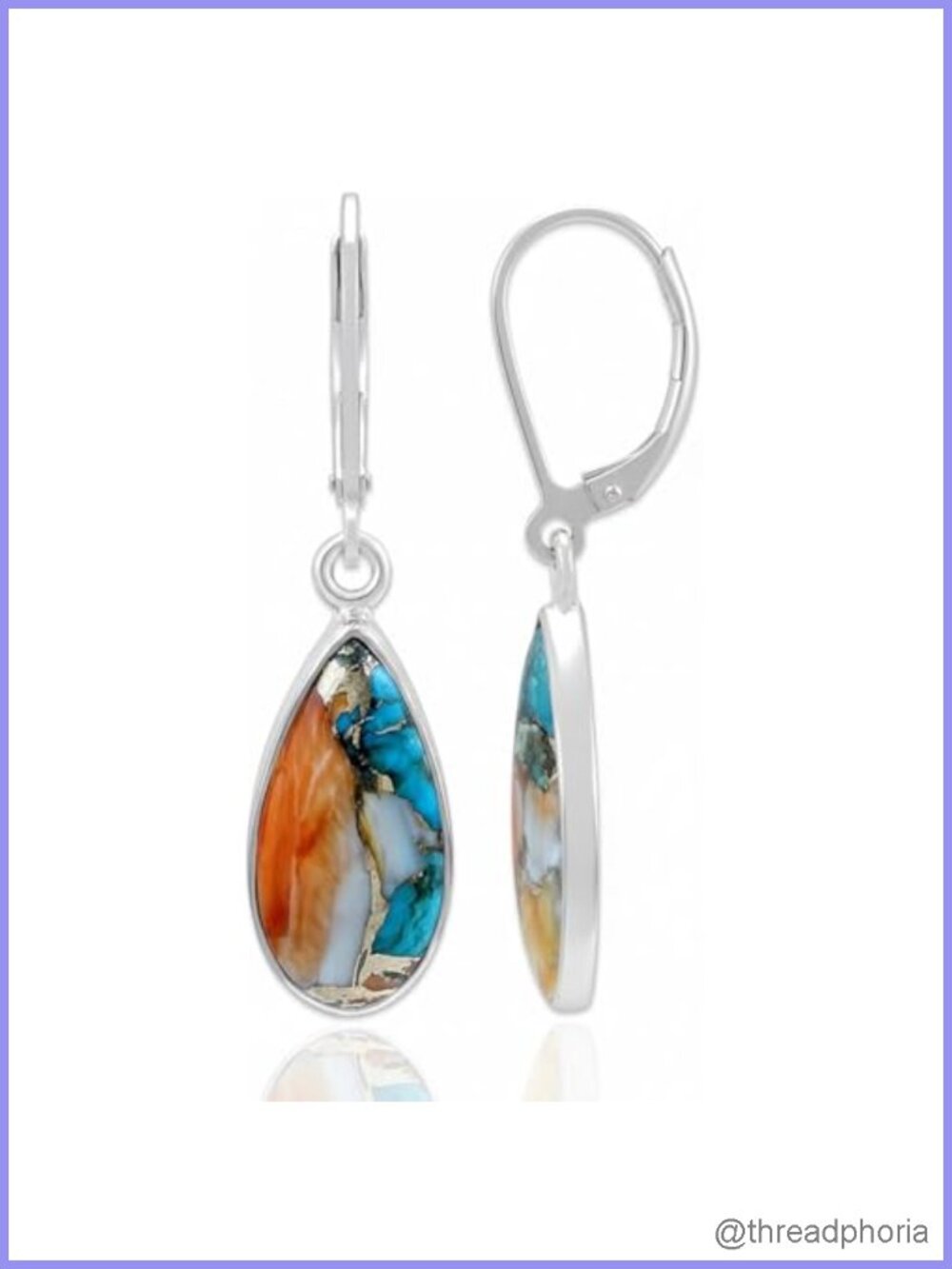 Natural Copper Turquoise Teardrop Dangle Earrings Silver Plated Lever Back